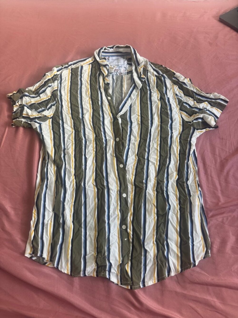 Denim & Flower Striped Short Sleeve Button-Down Shirt
